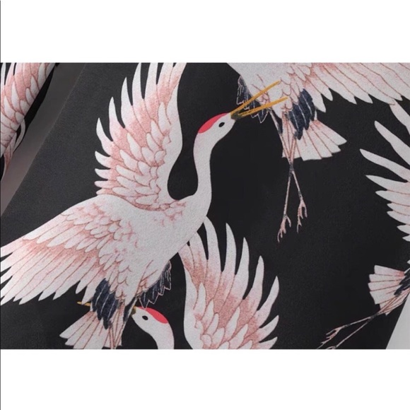 Black Crane Print Wide Leg Pants - Picture 5 of 6